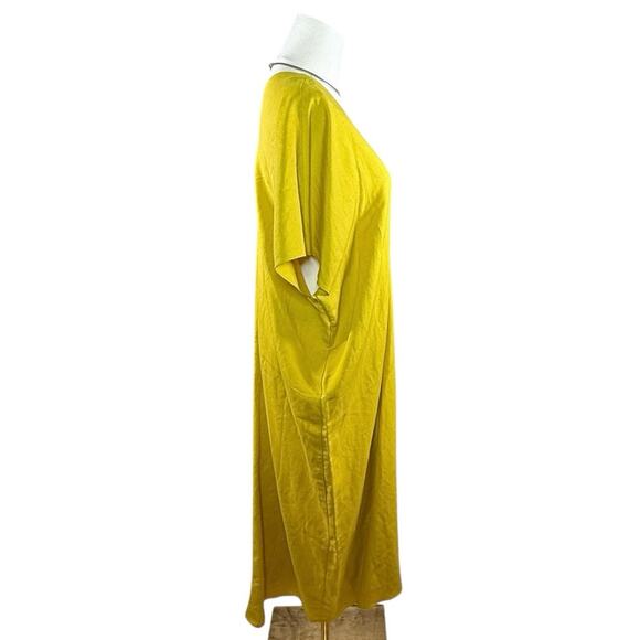 Zara Mustard Yellow Linen Blend Midi Dress | V-Neck Oversized Kaftan | XS - Picture 4 of 11